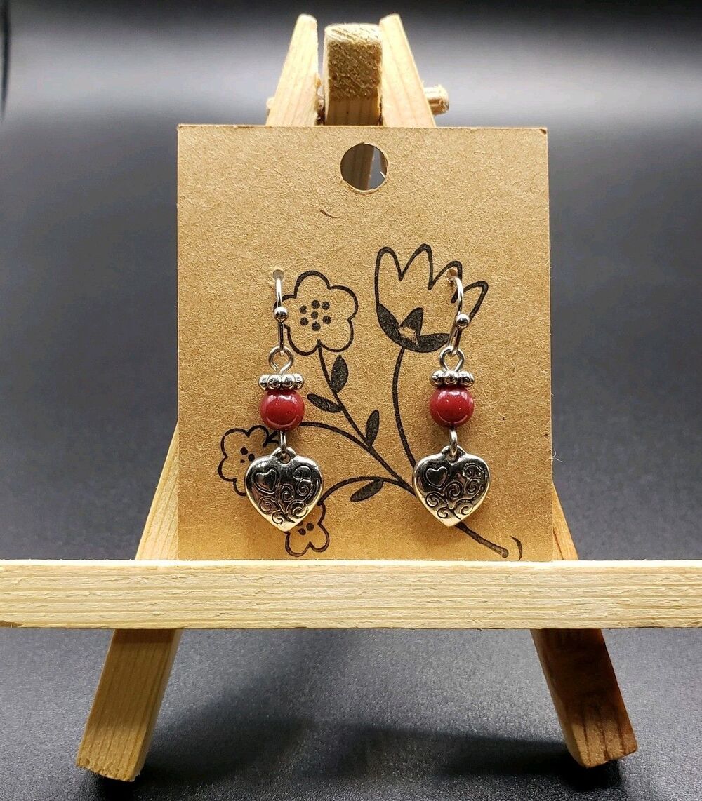 Dangle/Drop/Costume/ Stainless Steel Heart Red Glass Beaded Handcrafted Earrings